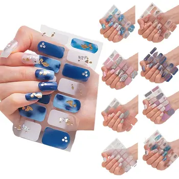1 лист / 14 шт. Полоски Гелевые наклейки для ногтей Блестящие полуотвержденные наклейки для ногтей Простые гелевые полные обертывания для ногтей DIY NAil Art Making