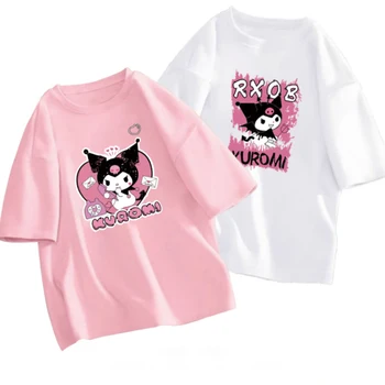 100% хлопок Sanrio Kuromi Летняя футболка для девочек 2 шт. Мультяшный принт с коротким рукавом Детская одежда Универсальный повседневный модный топ