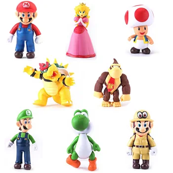 11-14 см Super Mario Bros Подарочная коробка ПВХ фигурки игрушки куклы модель набор Luigi Yoshi Donkey Kong Гриб для детей Подарок на день рождения