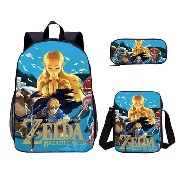 17 дюймов Набор из трех предметов рюкзака The Legend of Zelda с большой вместимостью Молодежный студенческий рюкзак Поддержка Настройка изображения