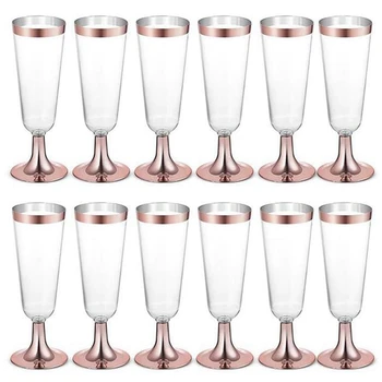 36X Свадебная Шампанская Флейта Креативная Одноразовая Пластиковая Свадебная Чашка Бокал Шампанского Посуда для питья -Розовое Золото