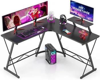  (50,8 дюйма) L-образный игровой стол Угловой компьютерный стол, письменная рабочая станция с большой подставкой для монитора, простая сборка