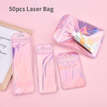 50 шт. 4 стиля Лазерная упаковочная сумка Плоская косметичка Голографические мини-сумки