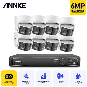 ANNKE 180° Комплекты панорамных камер видеонаблюдения 265+ 6-мегапиксельный двойной объектив 2,8 мм IP-камера POE CCTV Наружная камера