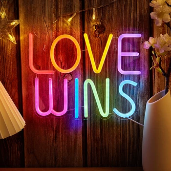 Chi-buy LOVE WINS LED Неоновая вывеска Неоновые вывески с питанием от USB Ночник 3D Настенное искусство и игровая комната Спальня Декор гостиной Лампа Вывески