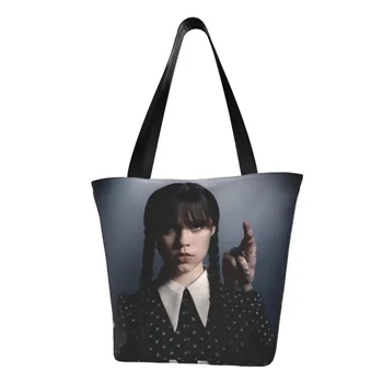  Custom Wednesday Addams Холщовые сумки для покупок Женщины Моющиеся продукты Сверхъестественное Фильм ужасов Сумки для шопперов