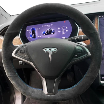 DIY Автомобильный чехол на рулевое колесо замшевая кожа для Tesla Model S 2009-2018 Модель X 2012-2018 Крышка рулевого колеса Обертка салона автомобиля