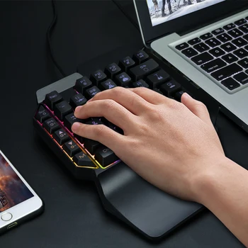 F6 USB Одноручная клавиатура с подставкой для рук Проводные 39 клавиш Светящиеся игровые клавиатуры для планшета Красочная эргономика Gamer Keycap
