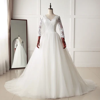 Fansmile Роскошное винтажное кружевное свадебное платье с полными рукавами 2020 бальное платье принцесса свадебные платья Vestido De Noiva FSM-550T