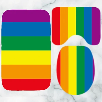 Gay Pride Rainbow Flag Коврик для ванны Набор ковриков для ванной комнаты Gay Peace LGBT GLBT Коврик для ванной комнаты Ковер Крышка унитаза Аксессуары
