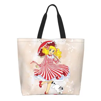 Kawaii Candy Candy Shopping Tote Bags Переработка Япония Аниме Манга Холст Бакалея Плечо Шоппер Сумка