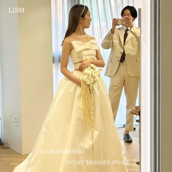 LISM Корея Женщины Свадебные платья Платья невесты Простые плиссированные платья без бретелек А-образного силуэта до пола Свадебные платья с бантом для фотосессии