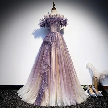 LZPOVE Фиолетовые блестящие роскошные вечерние платья 2023 без бретелек A Line Выпускное платье сбоку Вечерние платья с рюшами Vestidos de Noche