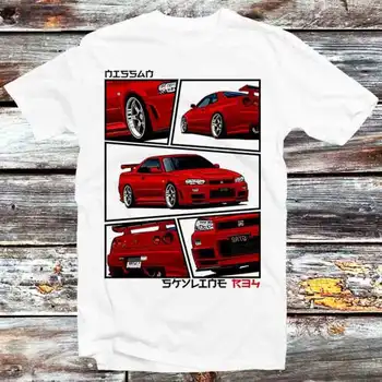 Nissan Skyline GTR R34 Красный Коллаж Журнал Лимитированная Футболка Винтаж Ретро Мем Аниме Манга Топ B1355