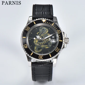 Parnis 40 мм Механические часы Модные автоматические часы Мужчины Пользовательский циферблат Вращающийся безель