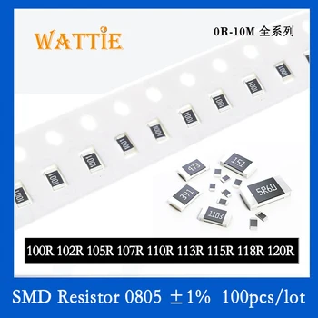SMD резистор 0805 1% 100R 102R 105R 107R 110R 113R 115R 118R 120R 100 шт./лот Чип-резисторы 1/8 Вт 2,0 мм * 1,2 мм