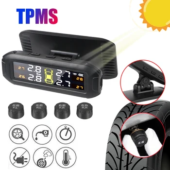 Solar TPMS Предупреждение о температуре Экономия топлива Монитор давления в шинах автомобиля с 4 внешними датчиками Система контроля давления в шинах