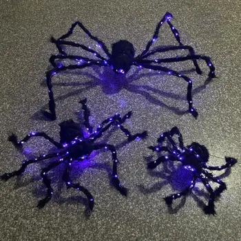 Spider Decoration Светящийся плюшевый паук Украшение Гнущиеся ноги Светодиодная подсветка Жуткий дом с привидениями Украшения для вечеринок