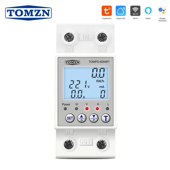 TOMZN WFI 110 В 220 В 63 А smartlife TUYA Автоматический выключатель Счетчик энергии Счетчик электроэнергии Таймер с защитой от напряжения, тока и утечки