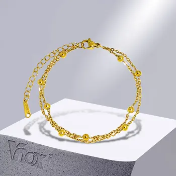 Vnox Модные двойные спутниковые браслеты для женщин, золотой цвет нержавеющая сталь браслет на день рождения рождественские подарки маме лучшей подруге