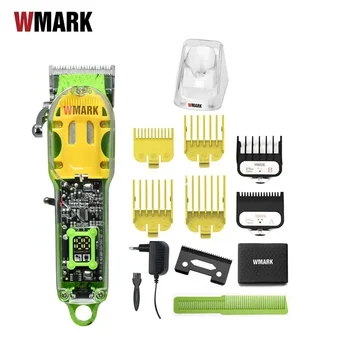 WMARK NG-408 Зеленый цвет Прозрачный стиль Профессиональный перезаряжаемый шнур машинки для стрижки и беспроводной триммер для волос с лезвием для выцветания