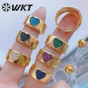 WT-MR018 Закупки Модное кольцо в форме сердца Кубическое позолоченное открывающее кольцо из циркония с регулируемыми женскими украшениями
