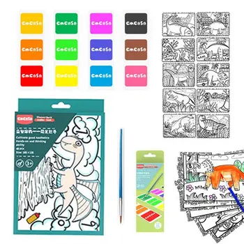 Акварельная книжка-раскраска Акварельные книги Симпатичная книга для рисования акварелью Карманная книга для рисования с красками и кистью для детей 3