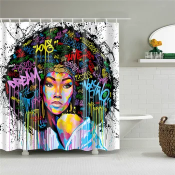  афроамериканские афро занавески для душа черные девушки женщины искусство дизайн граффити искусство шторы для ванной комнаты водонепроницаемый полиэстер с крючками