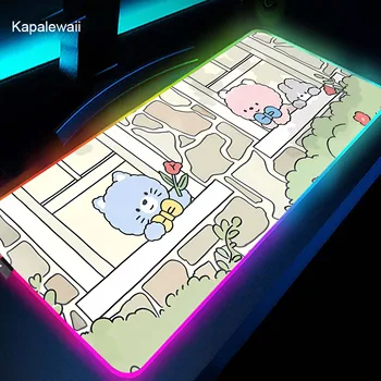 Большой симпатичный коврик для мыши Kawaii RGB Игровая клавиатура Коврик для мыши Коврик для блокировки края Коврик для мыши из натурального каучука Большой коврик для мыши со светодиодной подсветкой