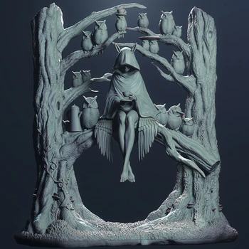 В разобранном виде 1/24 древняя фэнтезийная женщина-солдат сидит с деревом Миниатюрные модели фигурки из смолы Неокрашенные