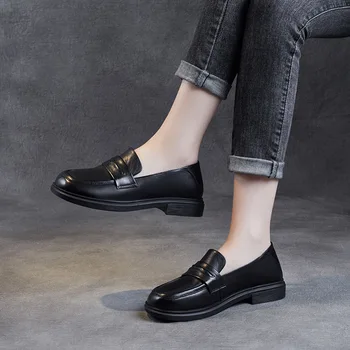 Весна 2022 г. Натуральная коровья кожа Женщины Одиночные туфли на плоской подошве Лоферы ручной работы в британском стиле Высококачественная обувь для женщин