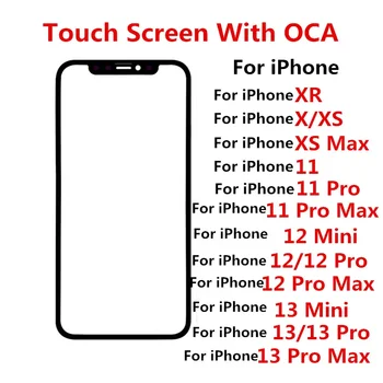 Внешний экран для IPhone XR XS 11 12 13 Pro Max Передняя сенсорная панель ЖК-дисплей Стеклянная крышка Ремонт объектива Заменить часть OCA