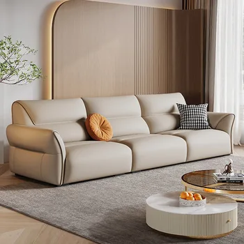 Диван из натуральной кожи 2023 Новый итальянский роскошный диван с прямым рядом, высокая спинка, верхний слой кресла из воловьей кожи, мебель для гостиной