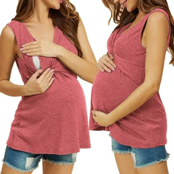 Женские топы без рукавов чистого цвета Грудное вскармливание Nusring Одежда для беременных Блузка для беременных Одежда для беременных
