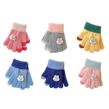 Зимние перчатки для детей, мальчиков или девочек Вязаные перчатки Варежки с полным пальцем Ветрозащитные зимние теплые утолщенные флисовые перчатки