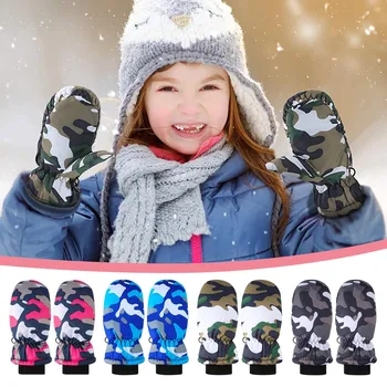 Зимний сноуборд Детские лыжные перчатки Мальчики Девочки На открытом воздухе Снежные варежки Камуфляж Теплые водонепроницаемые детские ветрозащитные перчатки guantes