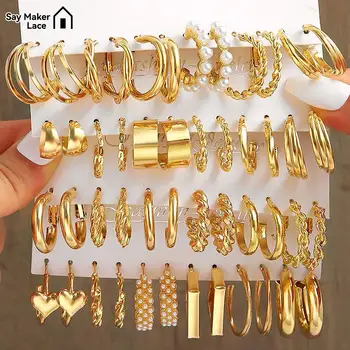  золотой цвет винтажные геометрические жемчужные серьги набор металлический шпагат квадратные висячие серьги круглые для женщин простые модные украшения для вечеринок