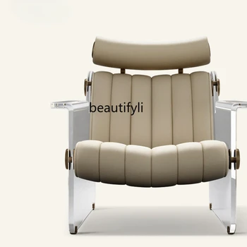 Итальянский минималистичный полностью кожаный одноместный диван Вилла Большой плоский подвесной стул для гостиной