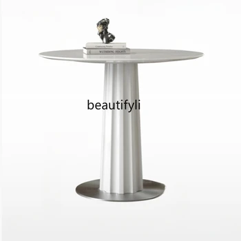 Итальянский простой роскошный конференц-стол из нефритового камня Современный светлый роскошный маленький круглый стол Балкон Журнальный столик Прием