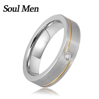  Классическое женское обручальное кольцо Матовый золотой цвет Канавка с CZ Stone Top Вольфрамовое обручальное кольцо 5 мм для девочки Размер 5 6 7 8