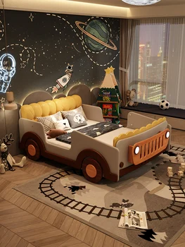 Кросс-кантри, спортивный автомобиль, кровать, мальчик, мультяшная детская кровать из массива дерева с ограждением, спальня