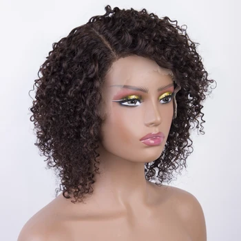 Кудрявый парик из натуральных волос для женщин Короткие кружевные парики с глубокими волнами Натуральный черный HD Левая часть Кружевные парики Короткие бразильские парики с стрижкой пикси