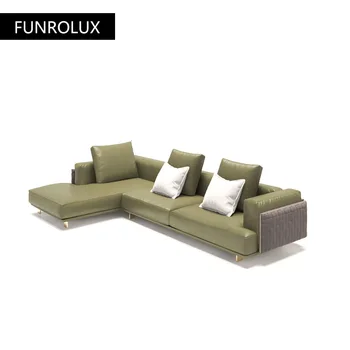  Легкий роскошный ветровой кожаный диван Высококачественная вилла Тканый диван Угловой большой диван Современный минималистичный диван