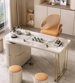  Легкий роскошный чайный стол и стул Комбинация Современная каменная плита Кунг-фу Чай Приготовление Настольный набор Бытовой маленький чайный столик
