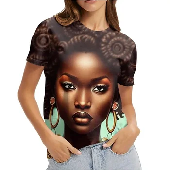 Летняя мода Африканские девушки 3D Печать Футболка Женщины Портрет Футболки Уличная одежда Оверсайз Y2k Хип-хоп топы Футболки Одежда для девочек
