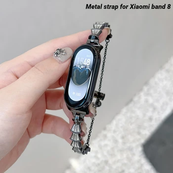 Металлический ремешок для Xiaomi band 8 Спортивный ремешок для часов из нержавеющей стали для Mi band 8 Correa браслет Женщина Смарт-часы Браслет