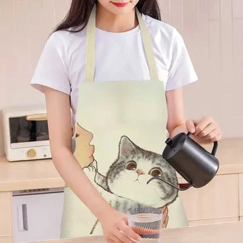  Мультяшный котенок Кухонный фартук Бытовой противообрастающий мужской и женский фартук без рукавов Бытовые аксессуары для чистки и приготовления пищи
