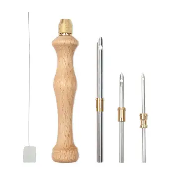 Набор деревянных игл для перфорации DIY Ручка для вязания ручной работы с деревянной ручкой Ремесло Дырокол Нитевдеватель Швейный инструмент