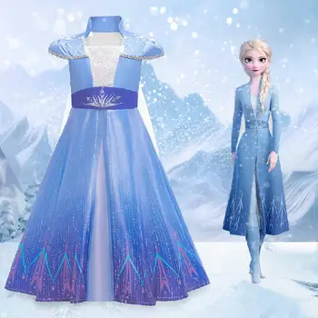 Новое платье принцессы Эльзы Замороженный косплей Костюм Вечеринка Платья для девочек Disney Детский сценический костюм Летнее платье принцессы Elza Vestidos
