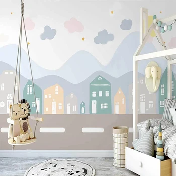 Пользовательские настенные обои Скандинавский Instagram Ручная роспись Мультяшный дом Детская комната Фон стены Декор Современная творческая фреска